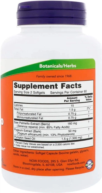 Suplement diety Now Foods Pygeum & Saw Palmetto dla mężczyzn 120 kapsułek (733739047298) - obraz 2