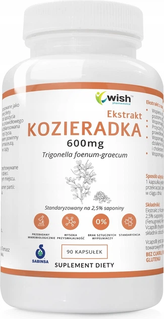 Suplement diety Wish Pharmaceutical Kozieradka Ekstrakt 600 mg 90 kapsułek (5903351713511) - obraz 1