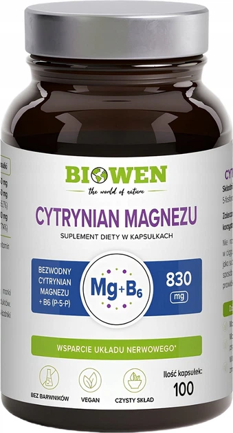 Suplement diety Biowen Cytrynian magnezu 100 kapsułek (5904806120397) - obraz 1