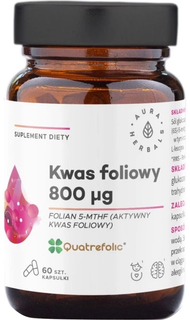 Suplement diety Aura Herbals Kwas foliowy 800 μg Quatrefolic 60 kapsułek (5902479614496) - obraz 1