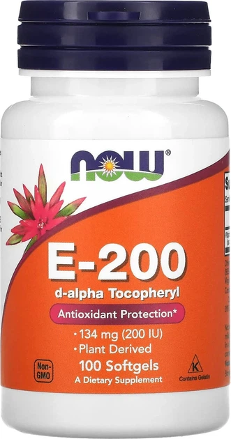 Suplement diety Now Foods E-200 D-Alfa Tokoferol 100 kapsułek (733739008251) - obraz 1