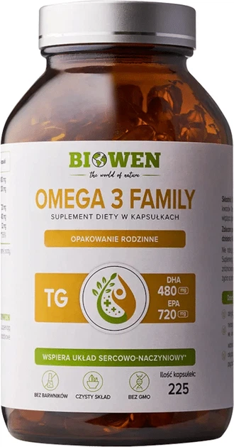Suplement diety Biowen Omega 3 Family 225 kapsułek (5904806120946) - obraz 1