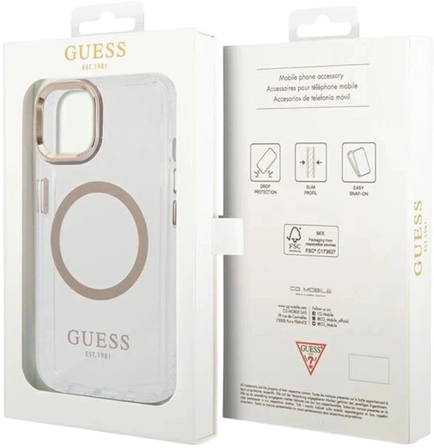 Панель Guess Metal Outline Magsafe для Apple iPhone 15/14/13 Transparent/Gold (3666339196899) - зображення 6