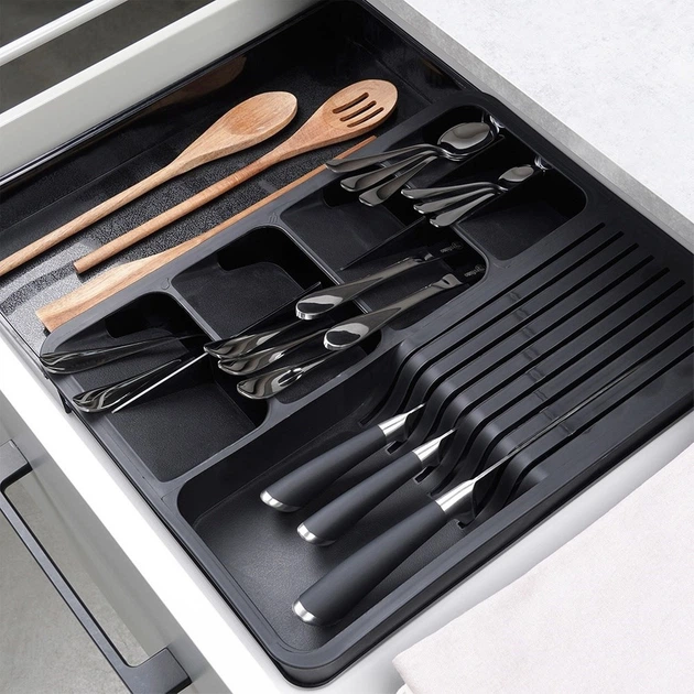 Органайзер для столових приборів у шухляду Vilde розсувний Чорний 40 x 31 см (5904316477288) - зображення 9