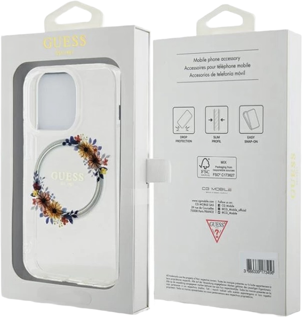 Etui plecki Guess IML Flowers Wreatch MagSafe do Apple iPhone 15 Pro Max Transperent (3666339221737) - obraz 8