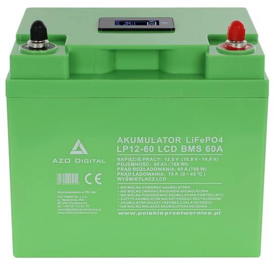 Акумуляторна батарея AZO Digital LiFePO4 LP12-60 60Ah 12V 60A LCD (AZO00D1372) - зображення 2