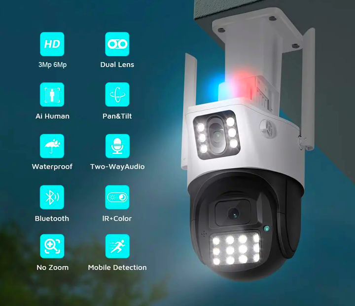 IP Wi-Fi камера відеоспостереження 2 незалежні об'єктиви 3Mpx+3MPx (ACSee) SA23 - Фото 2 IP Wi-Fi камера відеоспостереження 2 незалежні об'єктиви 3Mpx+3MPx (ACSee) SA23 - зображення 2
