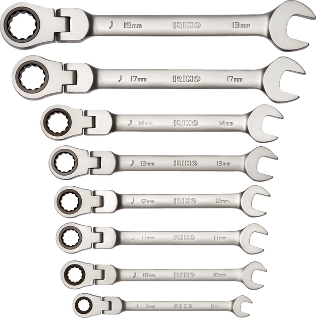 Zestaw kluczy płasko-oczkowych IRIMO z wbudowaną grzechotką 8 - 19 mm 8 szt. 19-8-H (8414909230611) - obraz 2