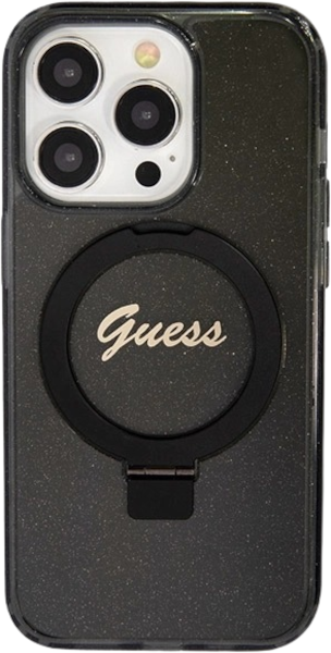 Etui plecki Guess Ring Stand Script Glitter MagSafe do Apple iPhone 15 Pro Max Black (3666339156350) - obraz 1