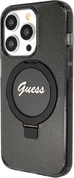 Etui plecki Guess Ring Stand Script Glitter MagSafe do Apple iPhone 15 Pro Max Black (3666339156350) - obraz 3