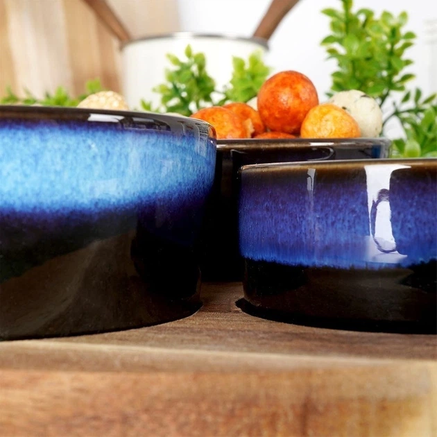 Набір мисок для закусок Excellent Houseware керамічних на підносі Синій 4 предмети (139308-N) - зображення 7