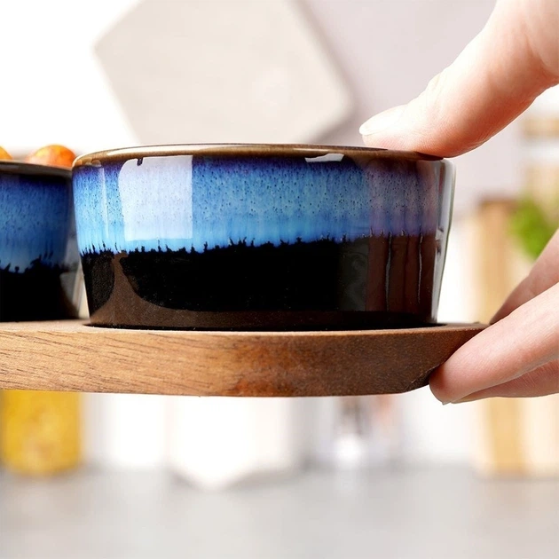 Zestaw misek na przekąski Excellent Houseware ceramicznych na tacy Niebieski 3 szt (139309-N) - obraz 6