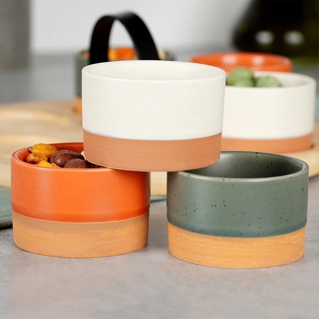 Zestaw misek na przekąski Excellent Houseware ceramicznych na tacy Wielokolorowy 7 elementów (8721037099929) - obraz 7