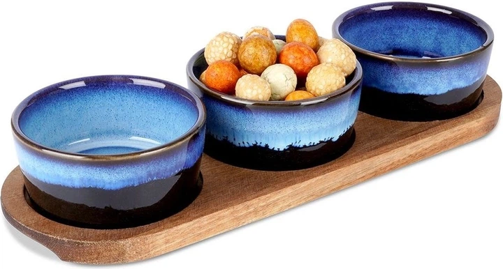 Zestaw misek na przekąski Excellent Houseware ceramicznych na tacy Niebieski 3 szt (139309-N) - obraz 2