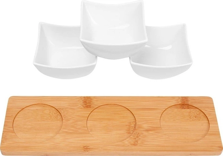 Zestaw misek na przekąski Excellent Houseware porcelanowych na tacy Biały 4 elementy (8720573502184) - obraz 4