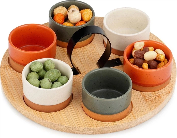 Zestaw misek na przekąski Excellent Houseware ceramicznych na tacy Wielokolorowy 7 elementów (8721037099929) - obraz 2