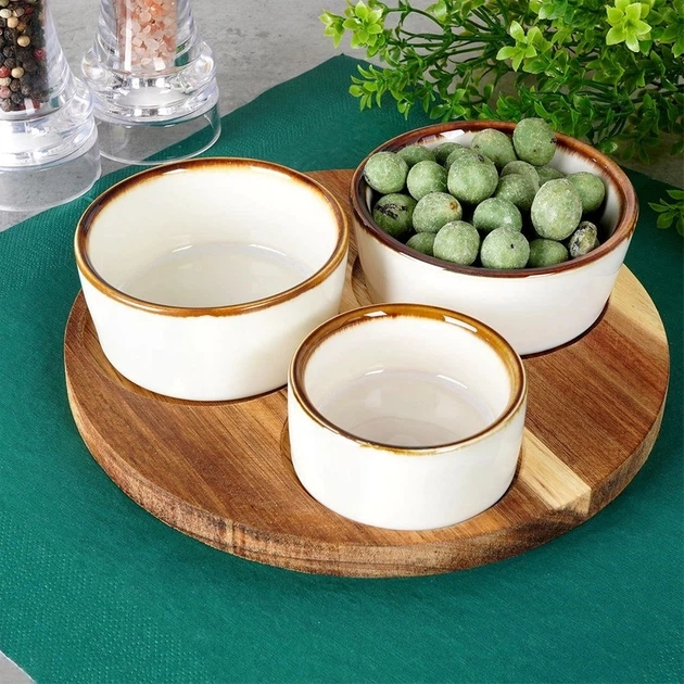 Zestaw misek na przekąski Excellent Houseware ceramicznych na tacy Biały 3 szt (8720573351836) - obraz 5