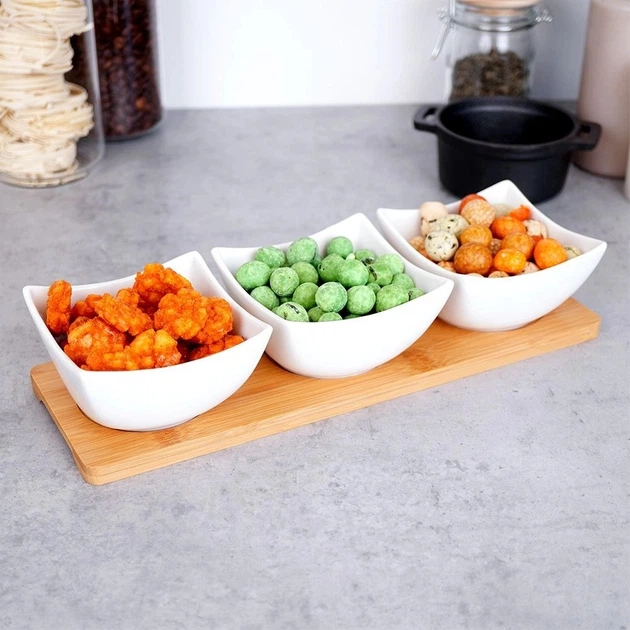 Zestaw misek na przekąski Excellent Houseware porcelanowych na tacy Biały 4 elementy (8720573502184) - obraz 6