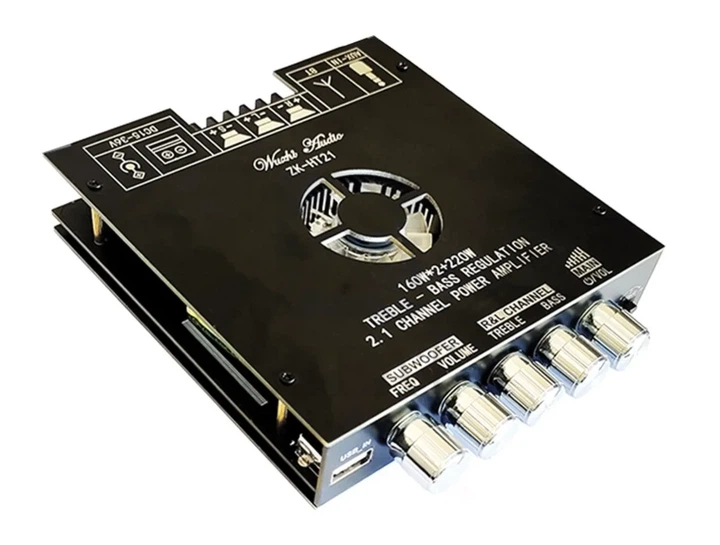 Аудіо підсилювач TDA7498E 2.1, 15-36В, 2x160(Стерео+сабвуфер) + 220Вт, Bluetooth 5.0, AUX, USB, ZK-HT21 - Фото 1 Аудіо підсилювач TDA7498E 2.1, 15-36В, 2x160(Стерео+сабвуфер) + 220Вт, Bluetooth 5.0, AUX, USB, ZK-HT21 - зображення 1