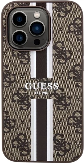 Etui plecki Guess 4G Printed Stripes MagSafe do Apple iPhone 15 Pro Max Brown (3666339203474) - obraz 1