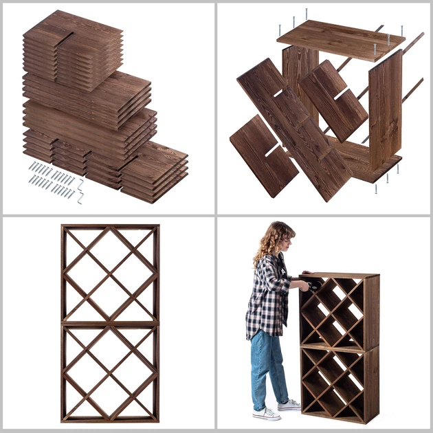 Дерев’яний стелаж для вина Kadax Loreo клітка темно-коричневий 2 шт (5906638310786) - зображення 10