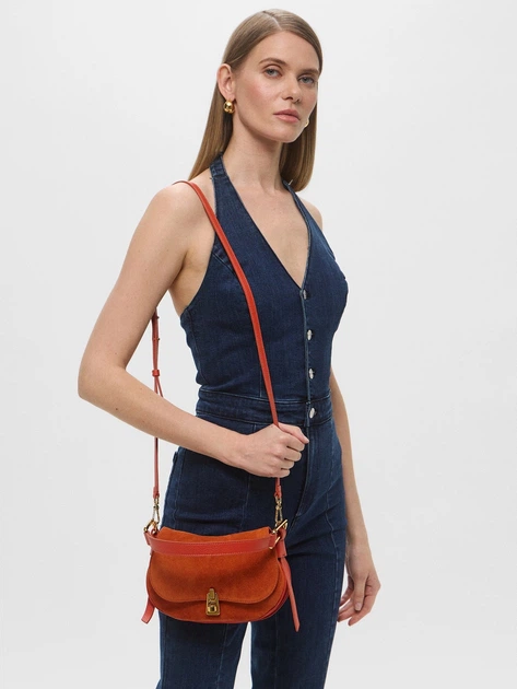 Сумка багет жіноча з натуральної замши маленька Coccinelle E1PQS580101-R30 Оранжева (8059978573247) - зображення 2