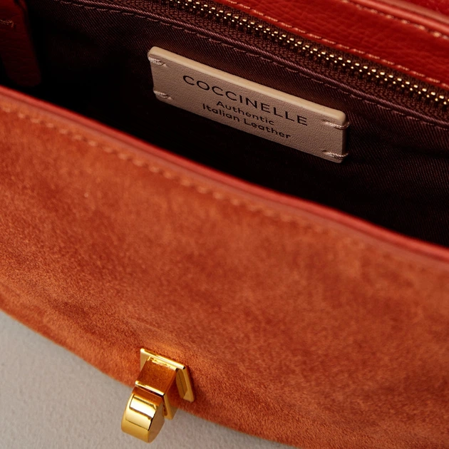 Сумка багет жіноча з натуральної замши маленька Coccinelle E1PQS580101-R30 Оранжева (8059978573247) - зображення 5