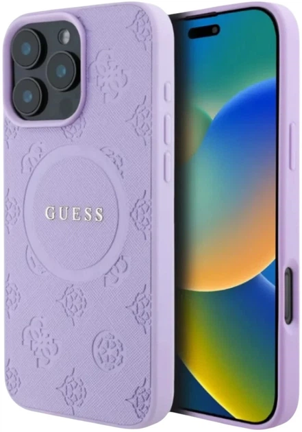 Etui plecki Guess Saffiano Peony Classic Logo MagSafe do Apple iPhone 16 Pro Max Purple (3666339328276) - obraz 1