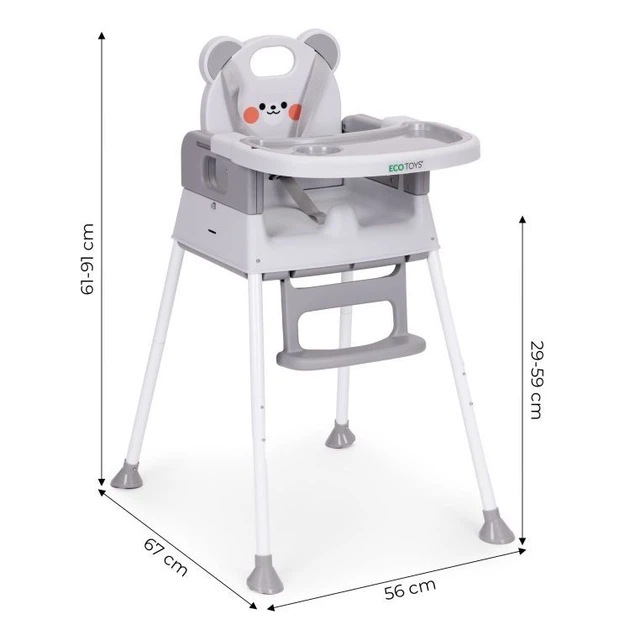 Krzesełko do karmienia EcoToys 3 w 1 Szare  HC523-GY (5905817008698) - obraz 6