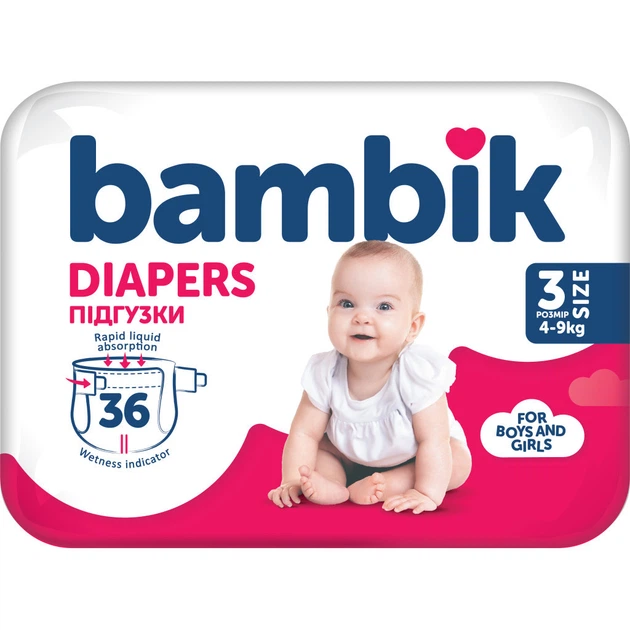 Подгузники Bambik Medium MIDI Размер 3 (4-9 кг) 36 шт (4823071652284) - изображение 2