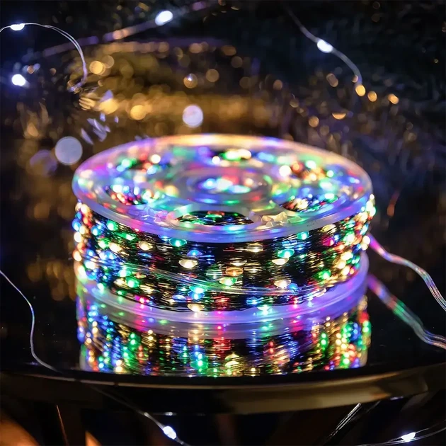Гирлянда Роса в катушке 100 метров на 1000 LED гирлянда нить с пультом ДУ зеленый провод Мультиколор - изображение 2