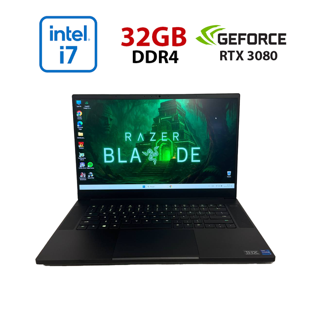 Игровой ноутбук Razer Blade 15 RZ09-0409 / 15.6" (1920x1080) IPS / Intel Core i7-11800H (8 (16) ядер по 2.3 - 4.6 GHz) / 32 GB DDR4 / 1000 GB SSD NVMe / nVidia GeForce RTX 3080, 8 GB GDDR6, 256-bit / WebCam б/у - Фото 1 Игровой ноутбук Razer Blade 15 RZ09-0409 / 15.6" (1920x1080) IPS / Intel Core i7-11800H (8 (16) ядер по 2.3 - 4.6 GHz) / 32 GB DDR4 / 1000 GB SSD NVMe / nVidia GeForce RTX 3080, 8 GB GDDR6, 256-bit / WebCam б/у - изображение 1