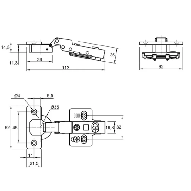Петля Muller Profi Line напівнакладна 105° Clip-On D=35мм з доводчиком 3D регулювання (MP0033) - Фото 3 Петля Muller Profi Line напівнакладна 105° Clip-On D=35мм з доводчиком 3D регулювання (MP0033) - изображение 3