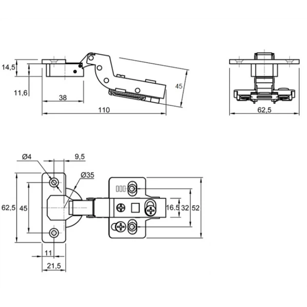 Петля внутрішня Muller Profi Line 105° CLIP-ON D-35мм без пружини 3D (MP0017) - Фото 2 Петля внутрішня Muller Profi Line 105° CLIP-ON D-35мм без пружини 3D (MP0017) - изображение 2