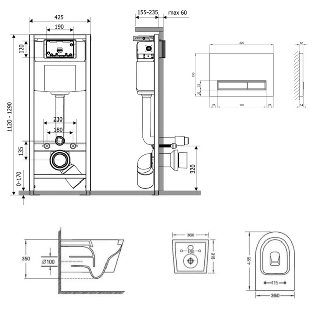 Набор Qtap Nest 4 в 1 подвесной унитаз Jay Ultra Quiet 485x360x320 + комплект установки QT07335177W45139 - изображение 2