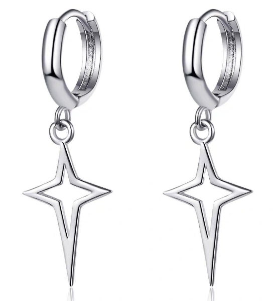 Сережки Fashion Jewelry конго зірочки висячі хрести в стилі y2k kpop сріблястий колір (SVS) - зображення 4