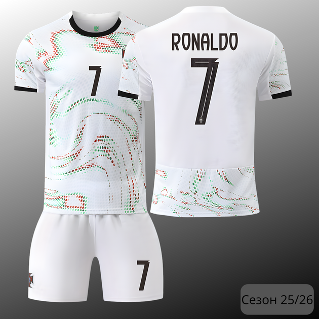 Детская футбольная форма Portugal 2025/26 — Cristiano Ronaldo №7 (домашняя, белая), размер 18 (рост 105–115 см) - Фото 1 Детская футбольная форма Portugal 2025/26 — Cristiano Ronaldo №7 (домашняя, белая), размер 18 (рост 105–115 см) - изображение 1