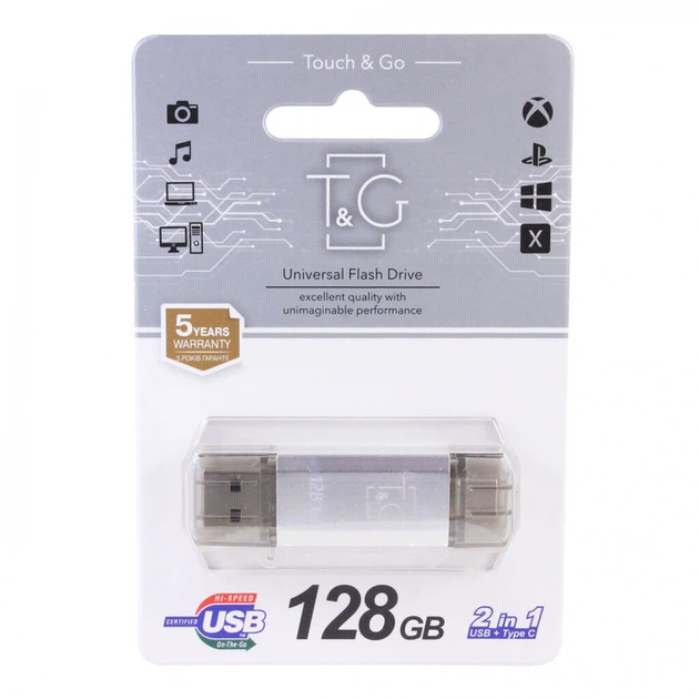Флешка T&G 009 128GB USB+Type-C 3.0 Star срібло - изображение 2