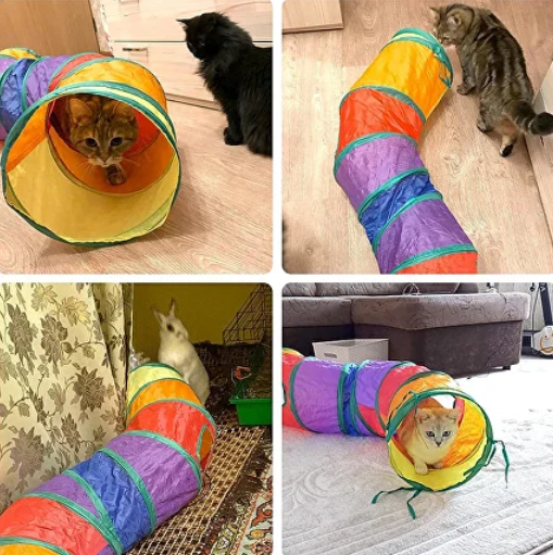 Тунель для котів, іграшка тунель для котів вигнутий з двома додатковими отворами 123 х 25 см - зображення 3