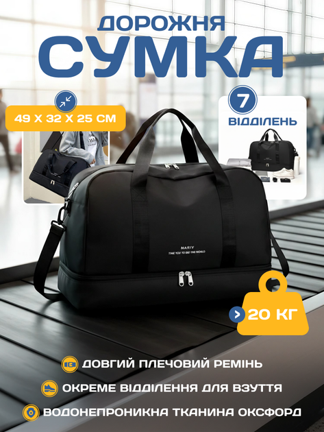 Дорожная сумка женская вместительные имеет 7 разных отделений выдерживает нагрузку до 20 кг чёрная - Фото 5 Дорожная сумка женская вместительные имеет 7 разных отделений выдерживает нагрузку до 20 кг чёрная - изображение 5