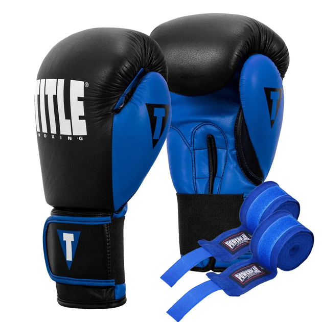 Рукавички боксерські шкіряні з бинтами TITLE Boxing Dynamic Strike розмір 14 унцій, чорно-сині - Фото 1 Рукавички боксерські шкіряні з бинтами TITLE Boxing Dynamic Strike розмір 14 унцій, чорно-сині - изображение 1