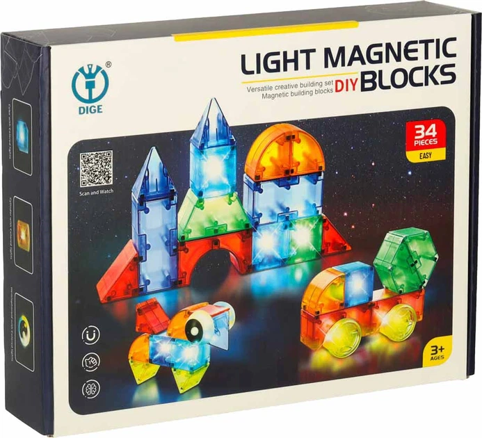 Магнітний конструктор Dige що світиться, елементи фігури 3D 32 елементи (5903039752719) - зображення 1