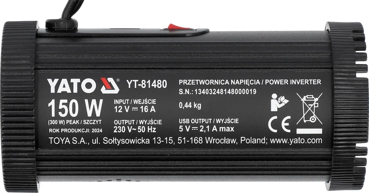 Samochodowa przetwornica napięcia YATO 12/230V 150 W (YT-81480) - obraz 3