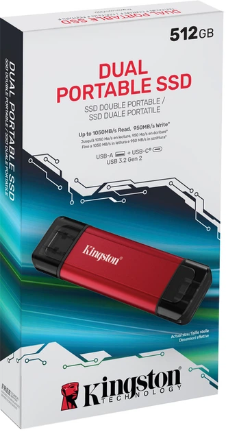 Dysk SSD Kingston Dual Portable SSD 512GB USB 3.2 Gen 2 Red (SPSD/512GB) - obraz 6