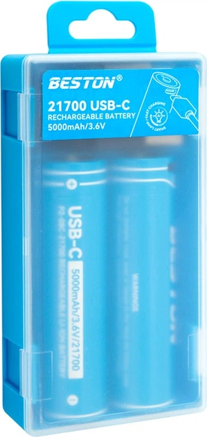 Акумулятор Beston USB Type-C 21700, 3.6V 5000mAh, Li-ion, 2 шт (AA620388) - зображення 4