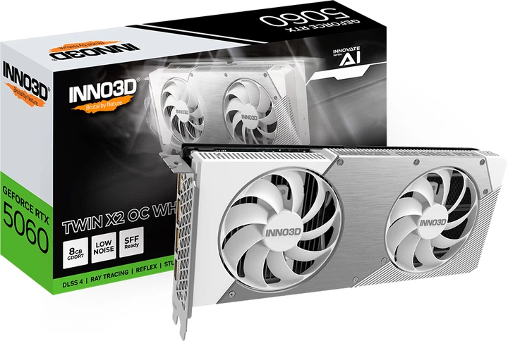 Відеокарта INNO3D PCI-Ex GeForce RTX 5060 TWIN X2 OC WHITE 8GB GDDR7 (128bit) (2527/28000) (HDMI, 3 x DisplayPort) (N50602-08D7X-195070W) - зображення 2