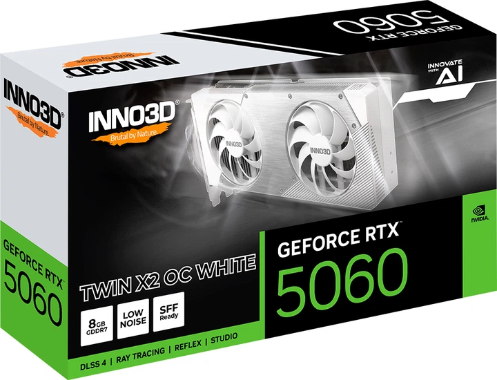 Відеокарта INNO3D PCI-Ex GeForce RTX 5060 TWIN X2 OC WHITE 8GB GDDR7 (128bit) (2527/28000) (HDMI, 3 x DisplayPort) (N50602-08D7X-195070W) - зображення 3