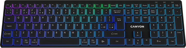 Клавіатура бездротова Canyon HKB-W11 Slim Dual Mode Wireless/Bluetooth RGB Black (CNS-HBTK11B) - зображення 3