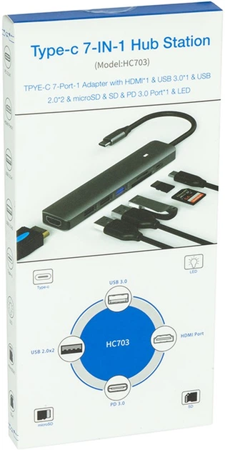 USB-hub Blueendless USB Type-C - HDMI, 3x USB Type-A, SD, TF, USB Type-C PD100W (CA913848) - obraz 4