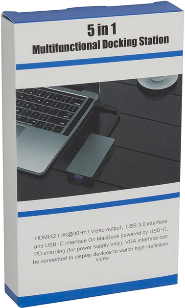 USB-hub HiSmart USB Type-C - 2 x HDMI, 1 x VGA, 1 x USB Type-A, 1 x USB Type-C, PD 60 W (CA913879) - obraz 4